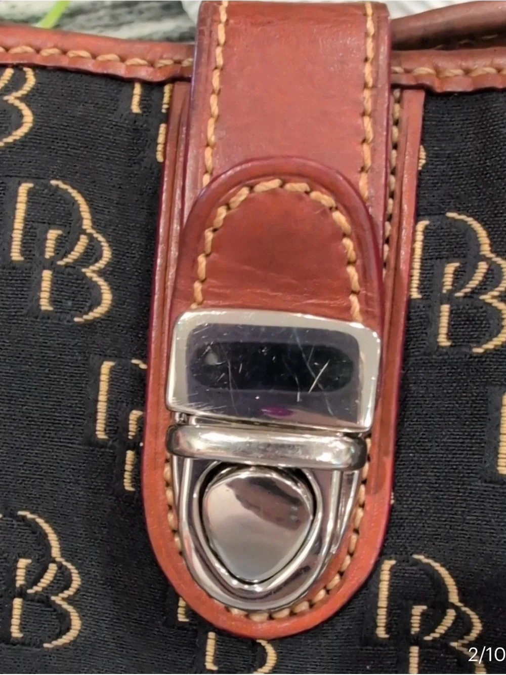 Dooney & Bourke Black Signature Canvas Satchel with Brown Leather Trim